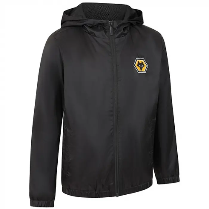 Wolves Kits Shop | Official Essentials Shower Jacket – Black – Junior Wolverhampton Wanderers Apparel